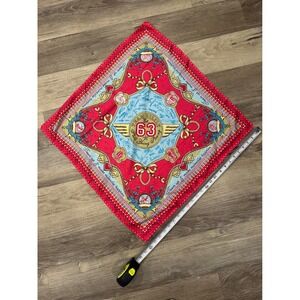 Oilily Silk Scarf Bandana Foulard Red Blue Gold Wings 63 Print